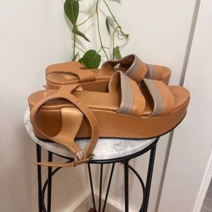 Robert Clergerie Platform Sandals Tan & Cream Leather Architectural Platform 9.5
